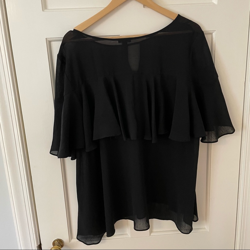 Ann Taylor cape detail short sleeve blouse